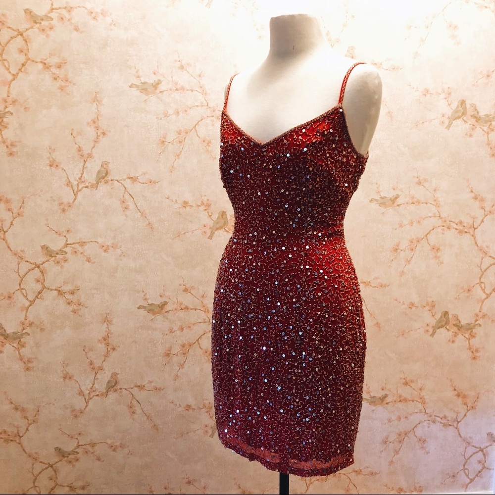 JAZZ Vintage silk red beaded dress Niteline
